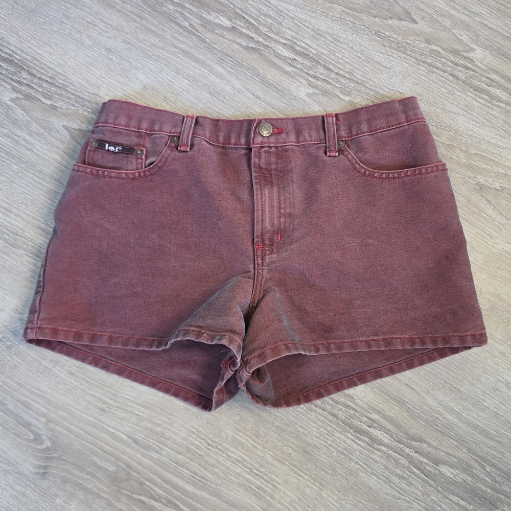 Vintage 90s l.e.i. Red Burgundy Denim Mom Shorts 11 High Rise Grunge Indie Jorts
